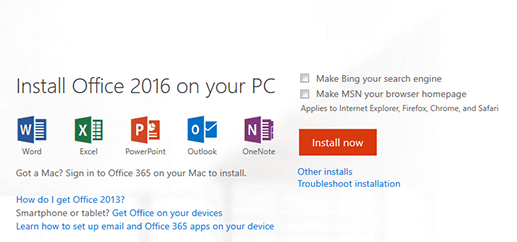 Install page for Microsoft Office 365