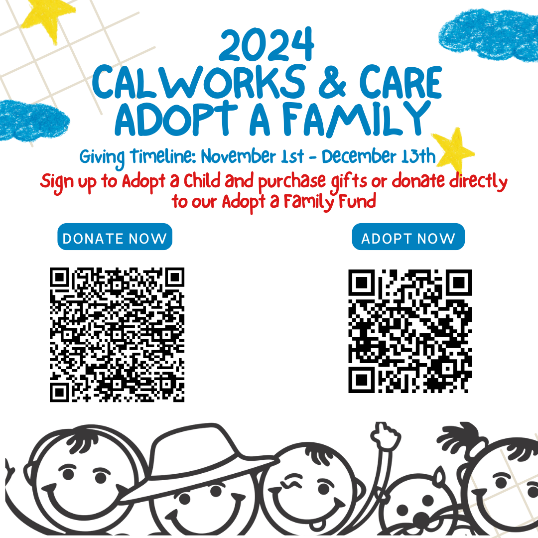 Photo with QR code to donation page and to adopt a child