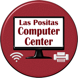 Las Positas Computer Center on screen of PC with icons for Wifi and Printer 