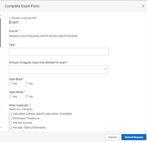 Complete exam form.