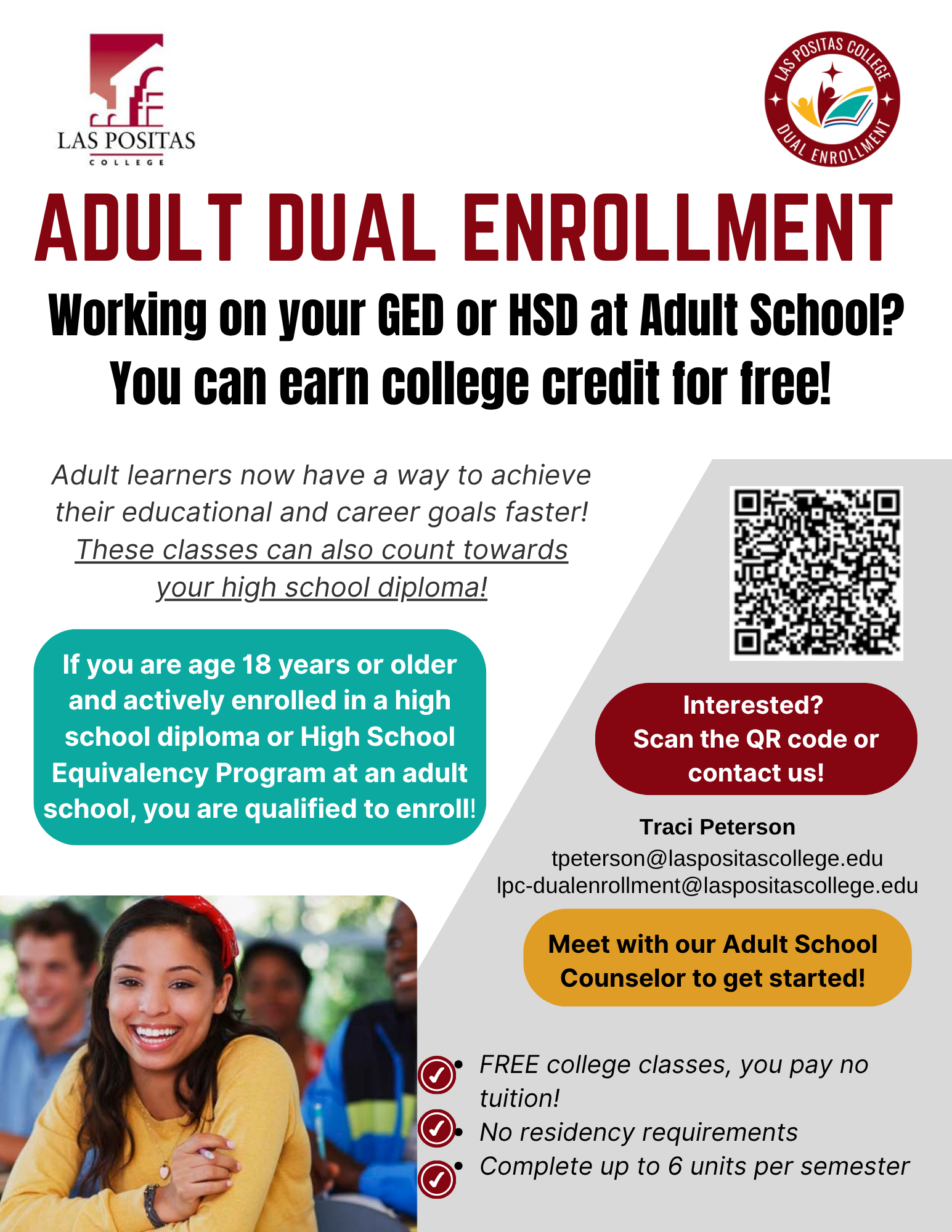earn college credit while getting a high school diploma at adult school