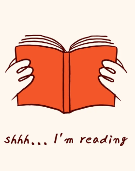 Drawing of a book with the caption "shhh...I'm reading" 