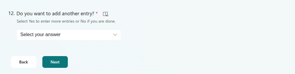 Add another entry or submit the form.