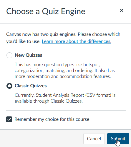 Choose a quiz engine.