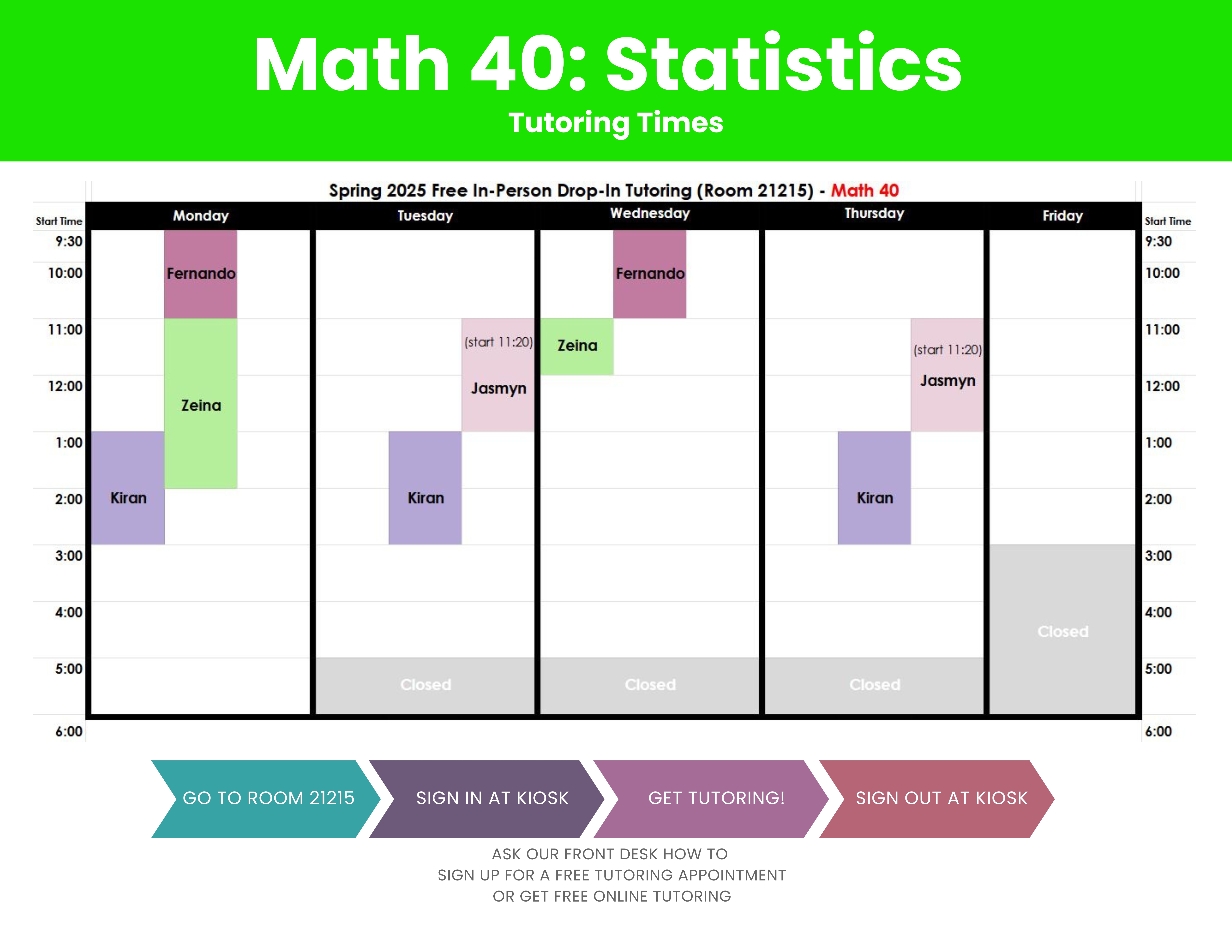 math drop in schedule