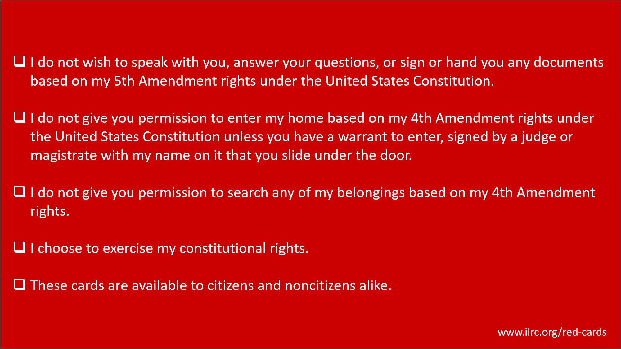 Constitutional Rights Back of Card