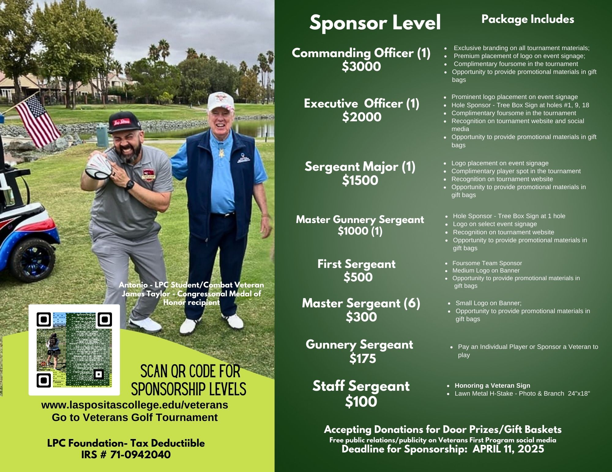 Golf Tournament Sponsors Sheet